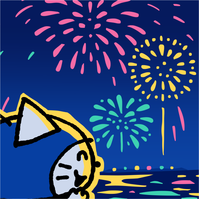 花火を見上げるフタミィのイラスト